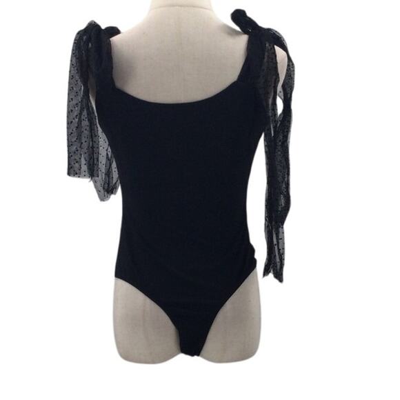 LULU'S SZ M Thoughtful Charm Black Swiss Dot Tie-Strap Bodysuit NEW B116 - Picture 4 of 10